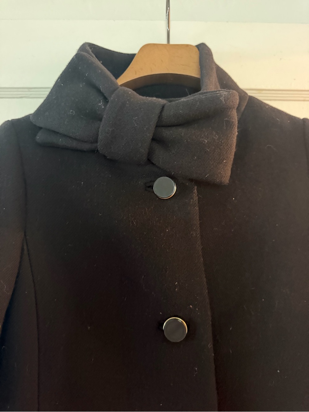 kate spade Black Bow-Collar Wool Pea Coat